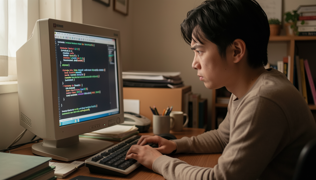 古いVBAエディタと現代的なVS Codeの間で悩む様子をイメージ