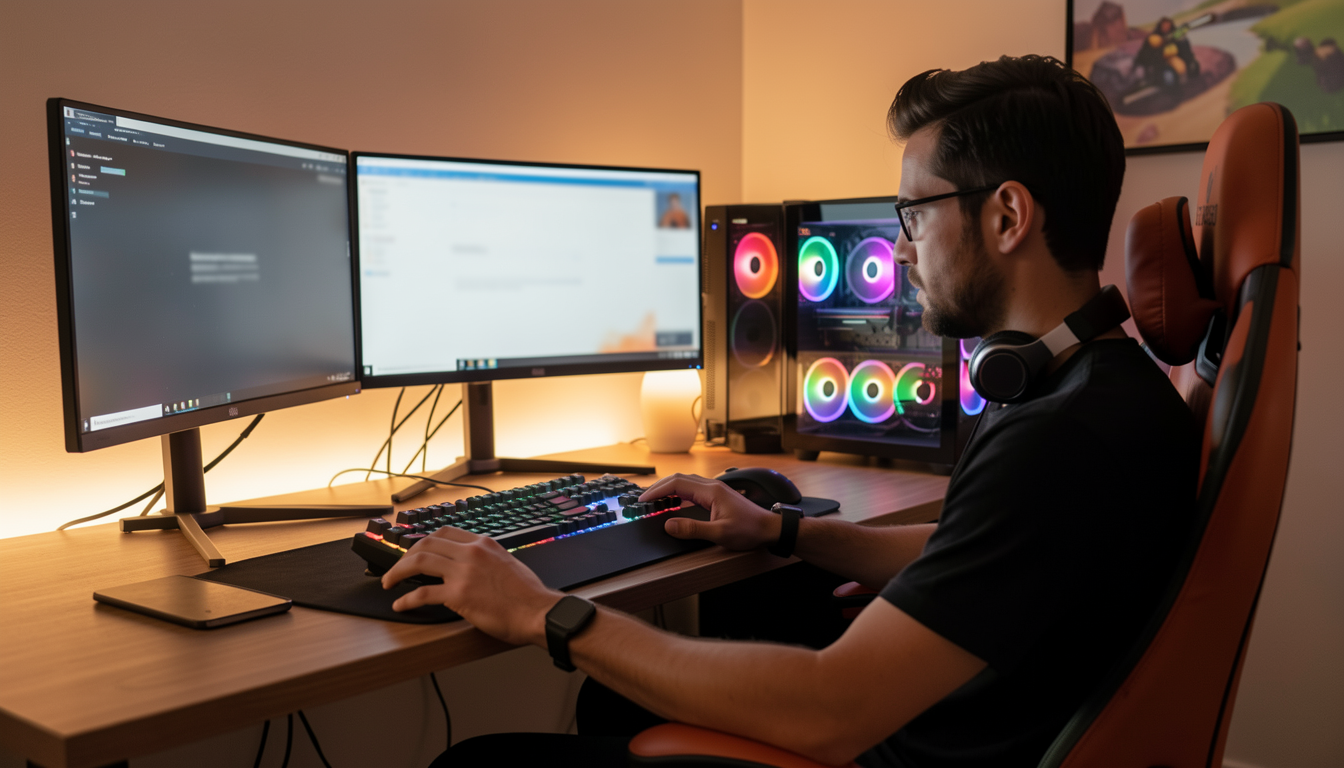 高性能なゲーミングPC環境で作業するユーザー