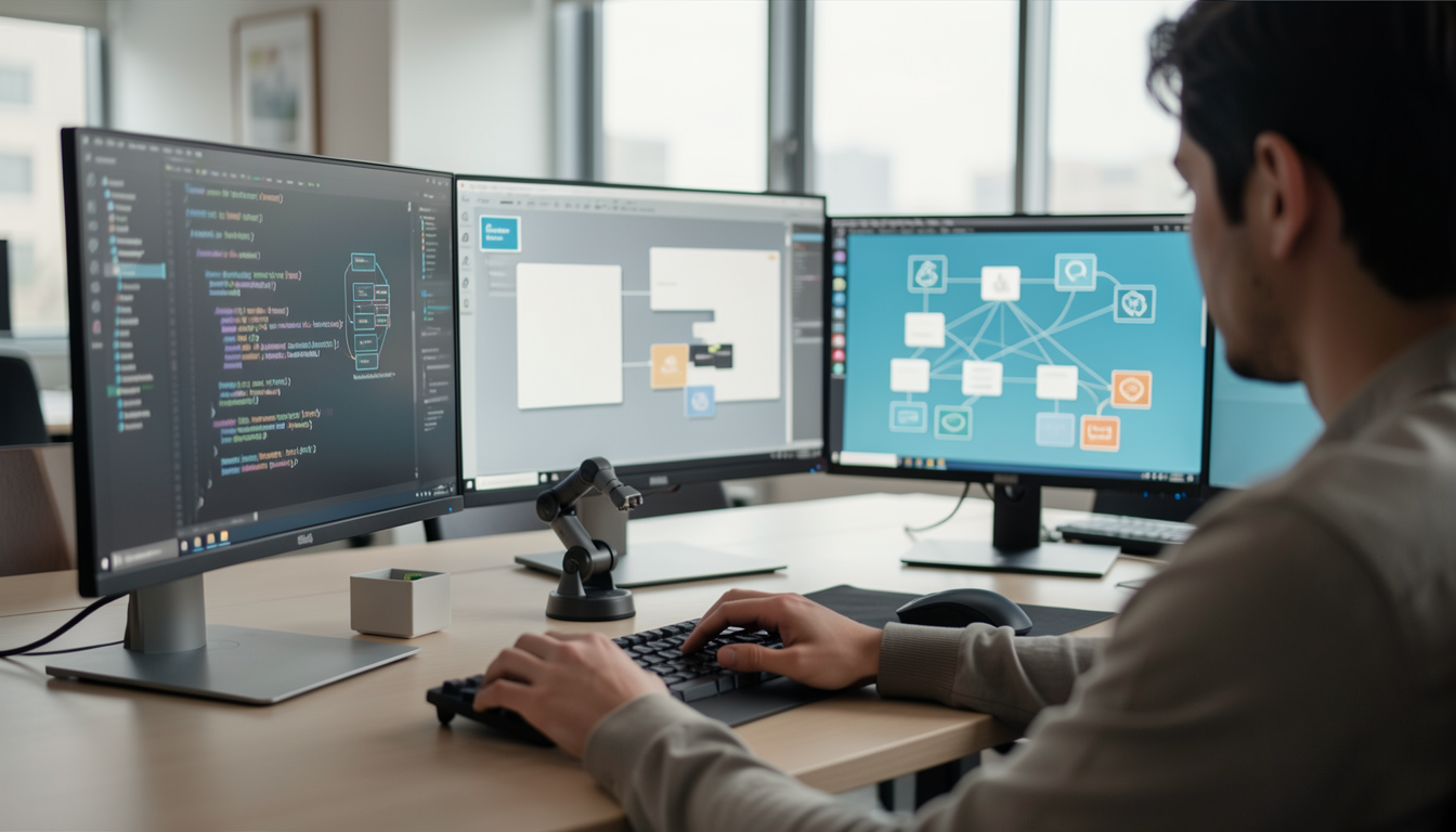 プログラミング作業を行うPC環境とロボットアーム