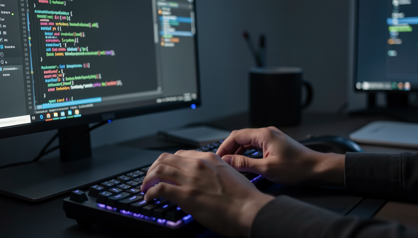 キーボードでコーディングする開発者の手元