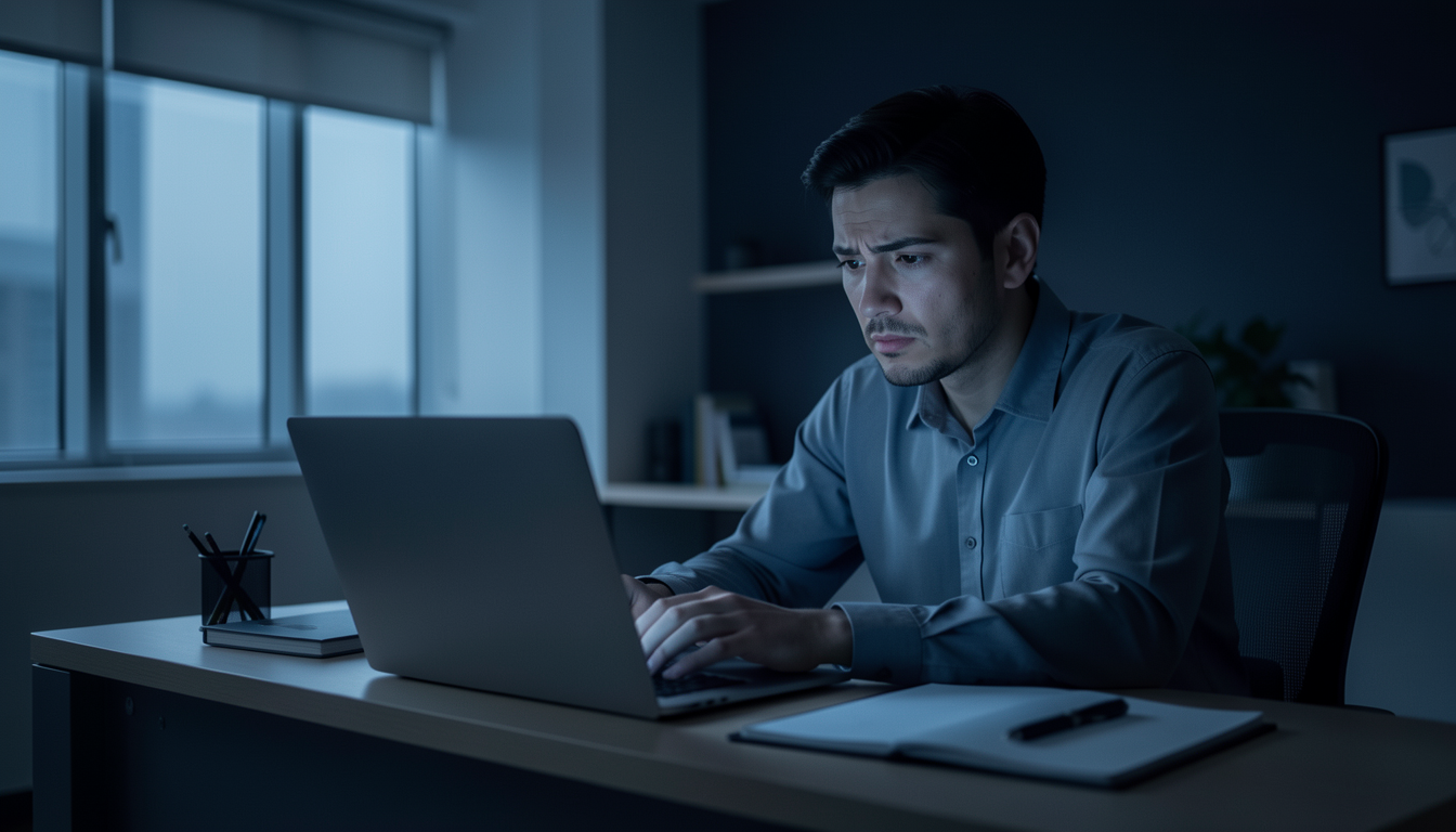 PCを見ながら請求額について心配そうに考える開発者のイメージ