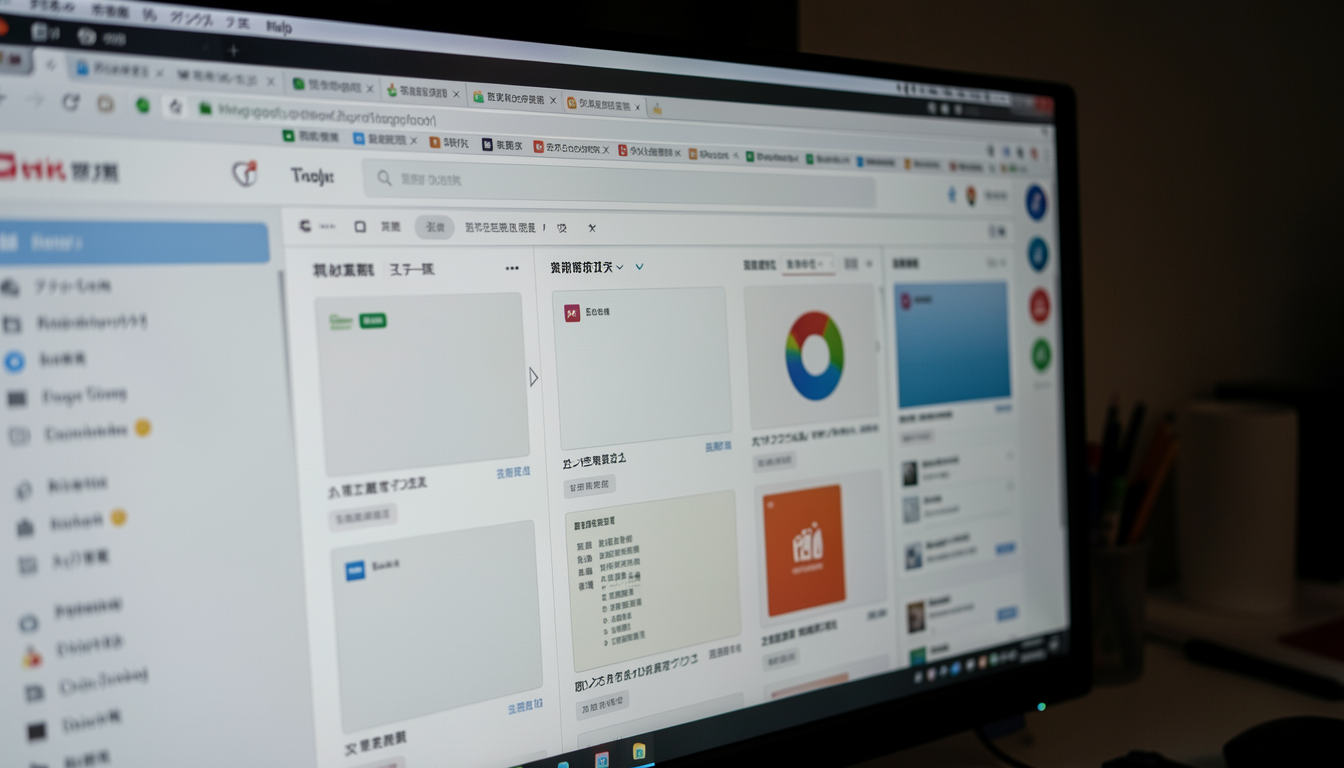 PCモニターで多くのタブが開かれたブラウザ画面の様子