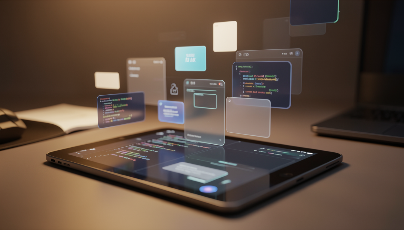 iPadやタブレットを用いた未来的なアプリ開発のイメージ