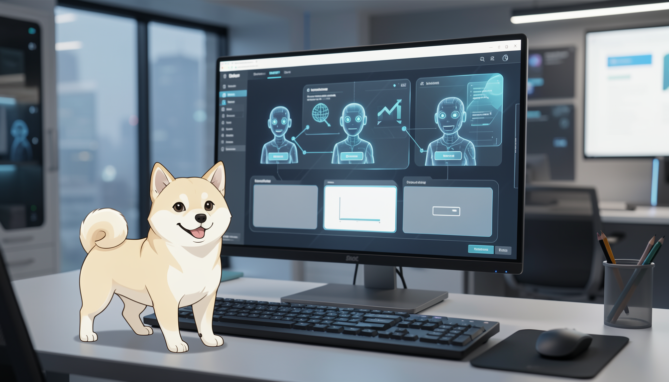 AIエージェントが連携してWebサイトを構築する近未来的な開発画面のイメージ