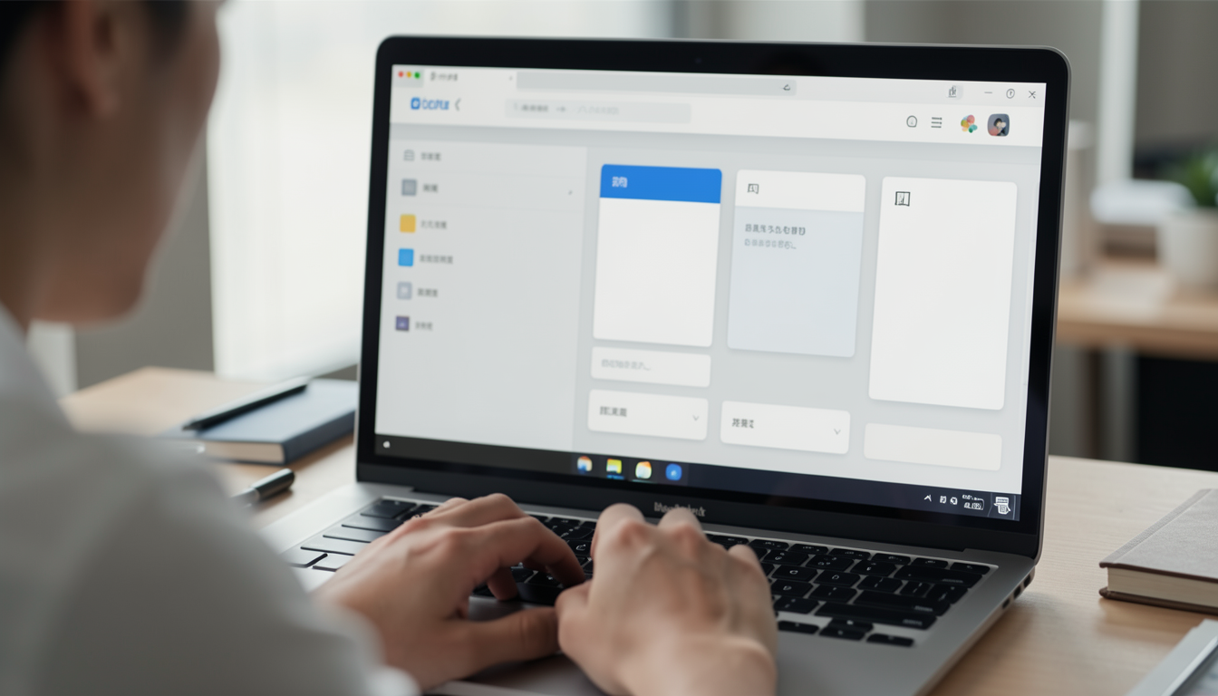 PCに向かってAIにテキストでWebサイト構築を指示している人の様子
