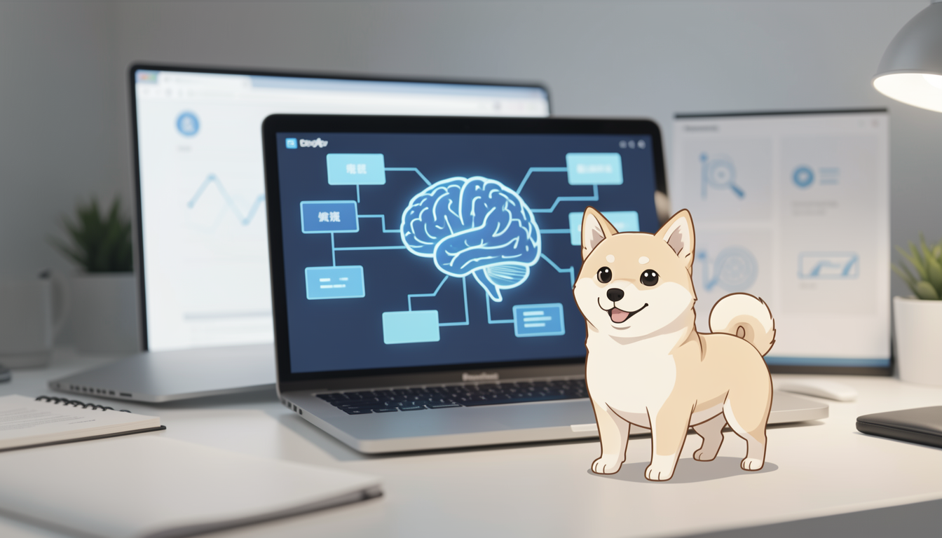AIの思考プロセスを可視化した抽象的なデジタルイラスト