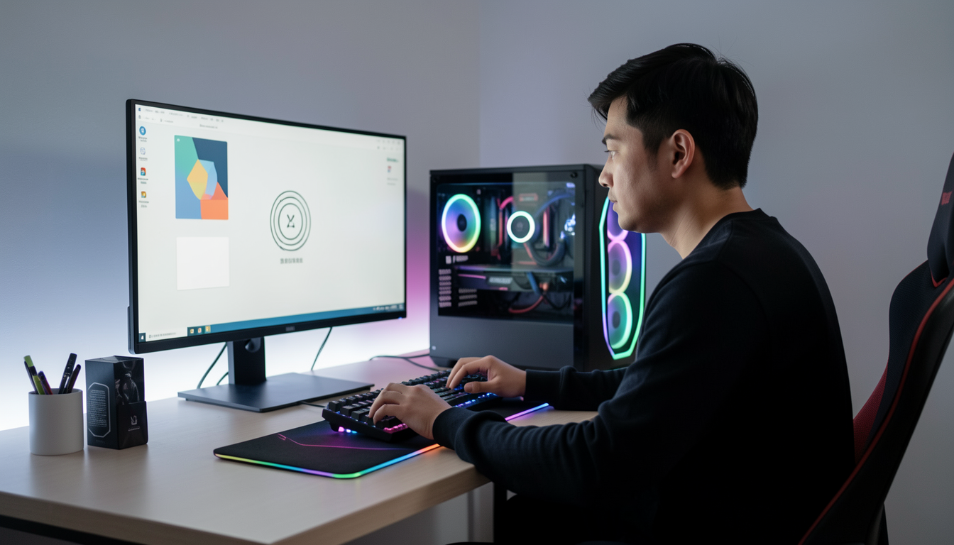 高性能PCでAIモデルの検証作業に没頭するユーザーの様子