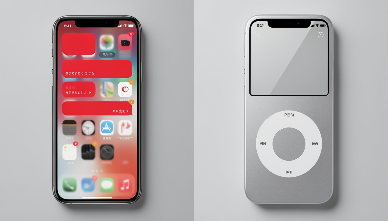 スマホの通知画面とシンプルなiPodの画面の比較