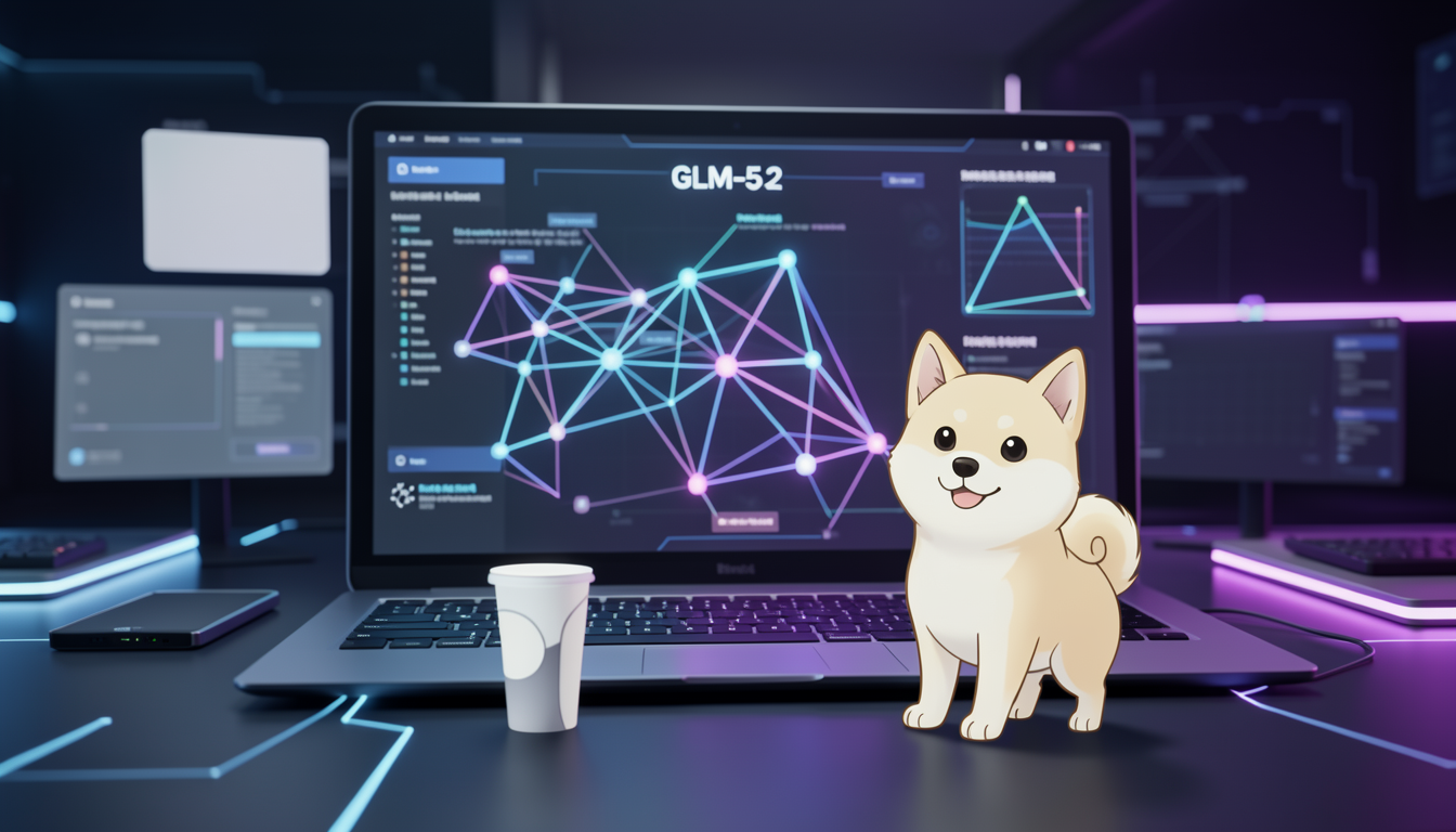 GLM-5.2の高性能なニューラルネットワークをイメージしたデジタルグラフィック