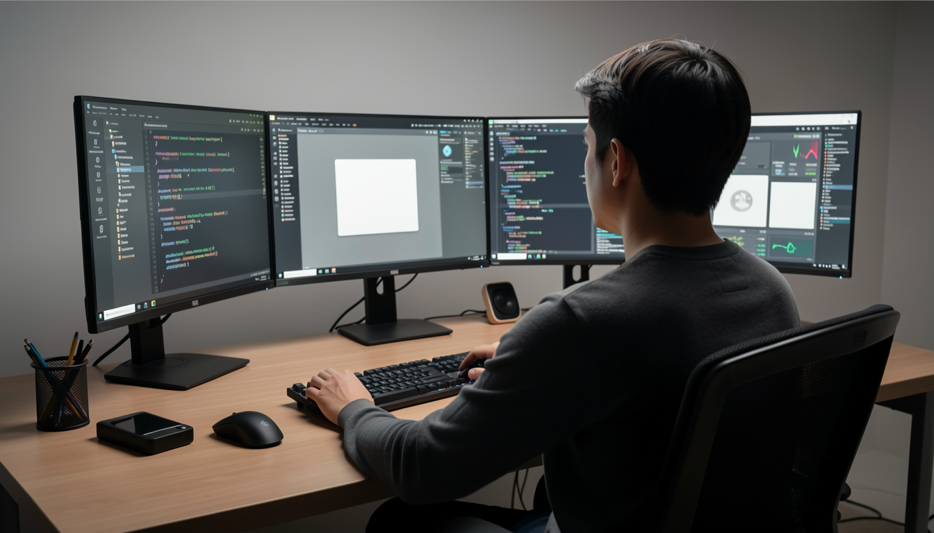 高性能なAIモデルを自分のPCで構築する難しさを表現したワークスペース