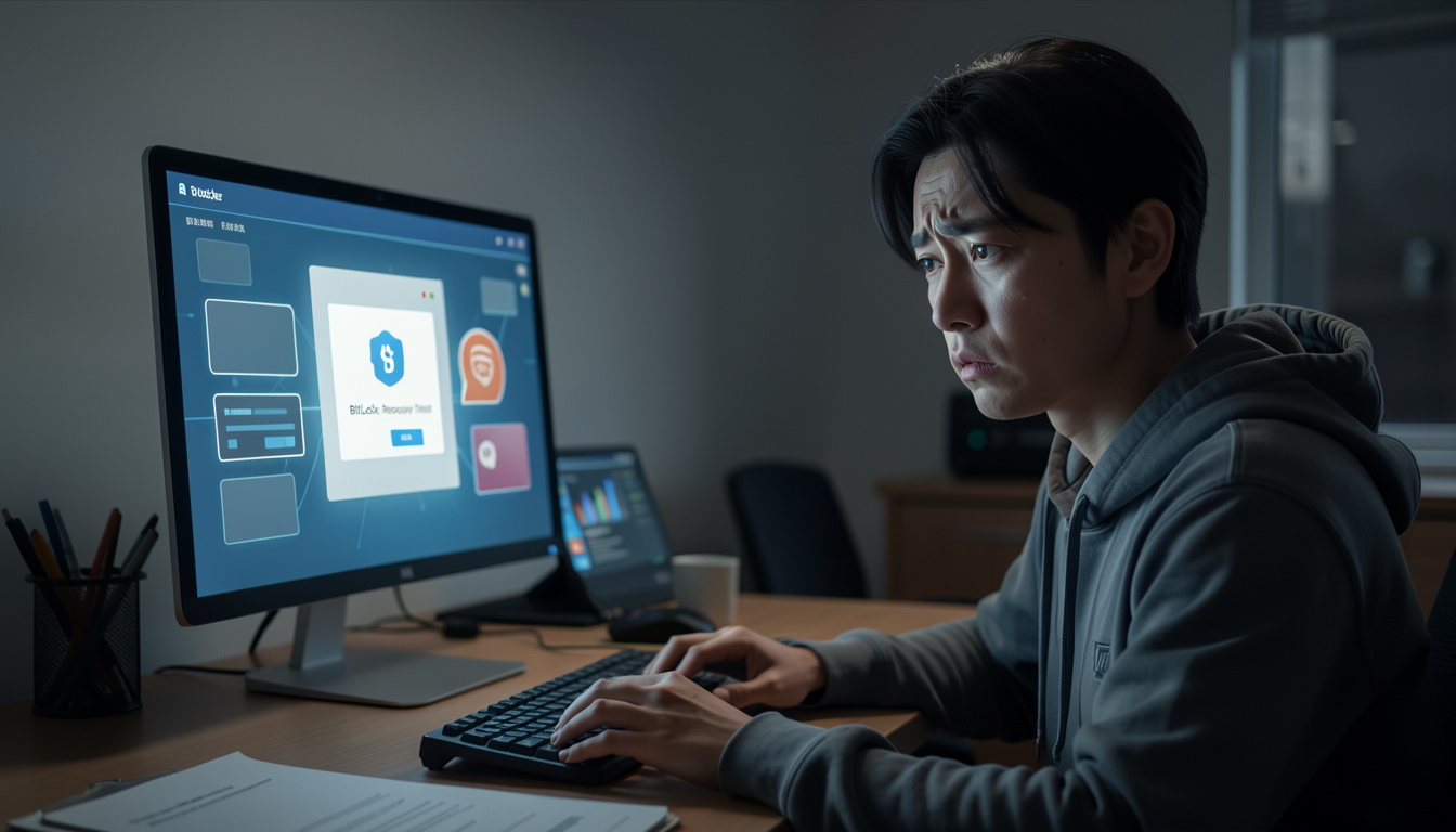PC画面に回復キー入力を求める警告が表示され困惑するユーザー