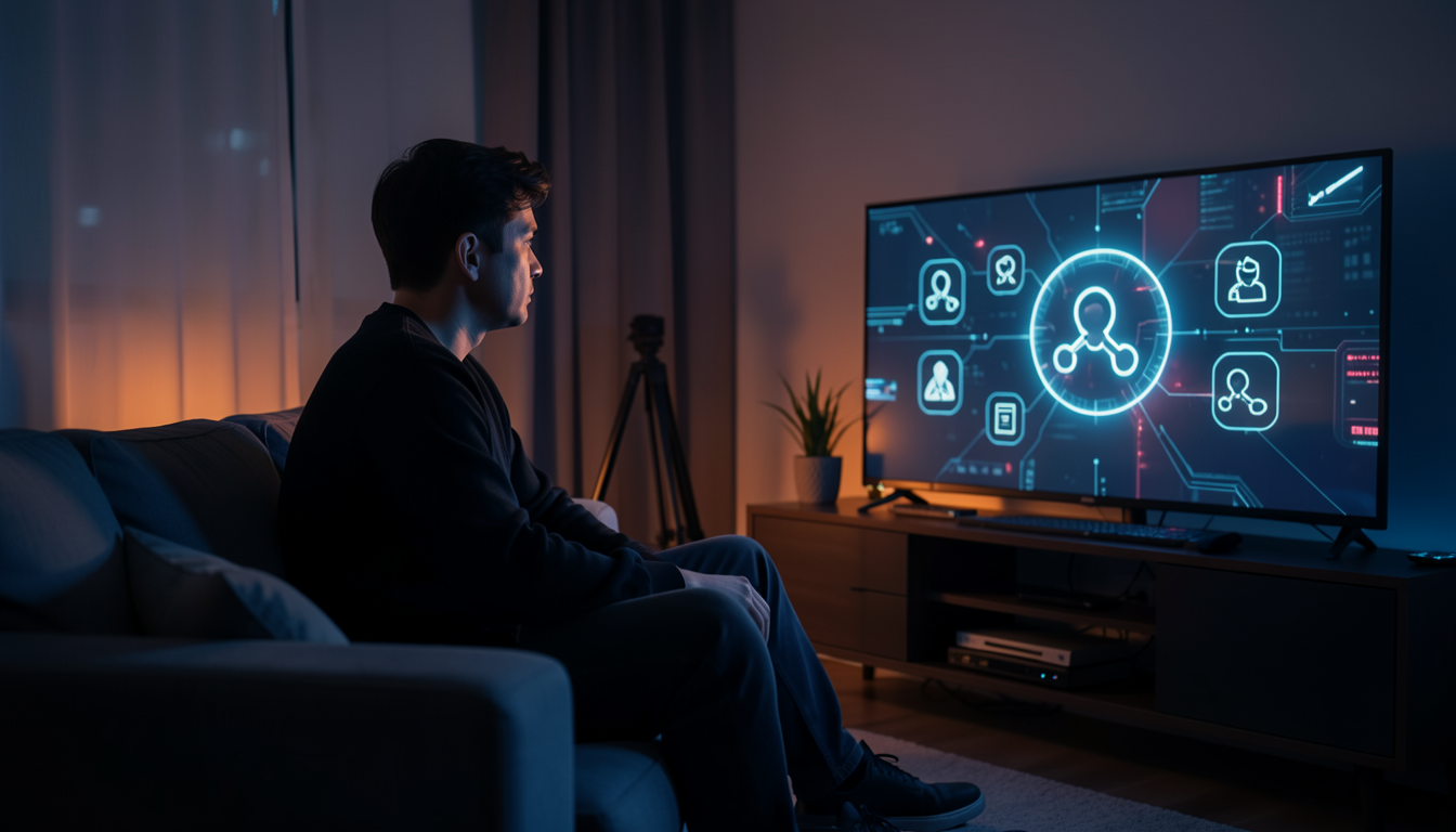 スマートTVの不審な通信に疑問を抱いている人物の様子
