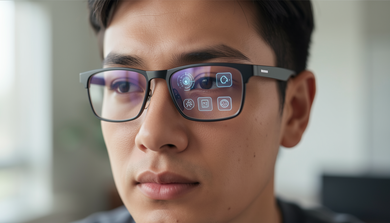 スマートグラスを着用し、AIのフィードバックを感じている人の横顔