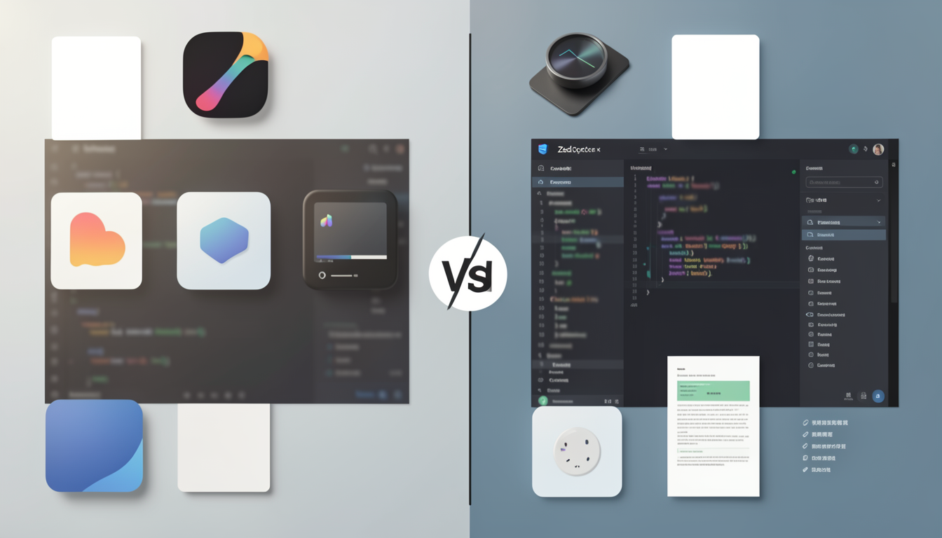 VSCodeとZedエディタの主要な特徴を比較するグラフイメージ