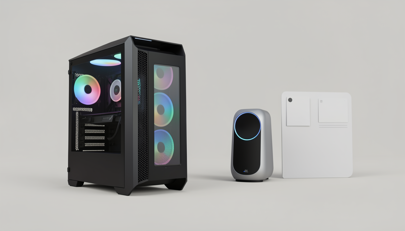 従来のデスクトップ型ゲーミングPCとSteam Machineのサイズ比較図