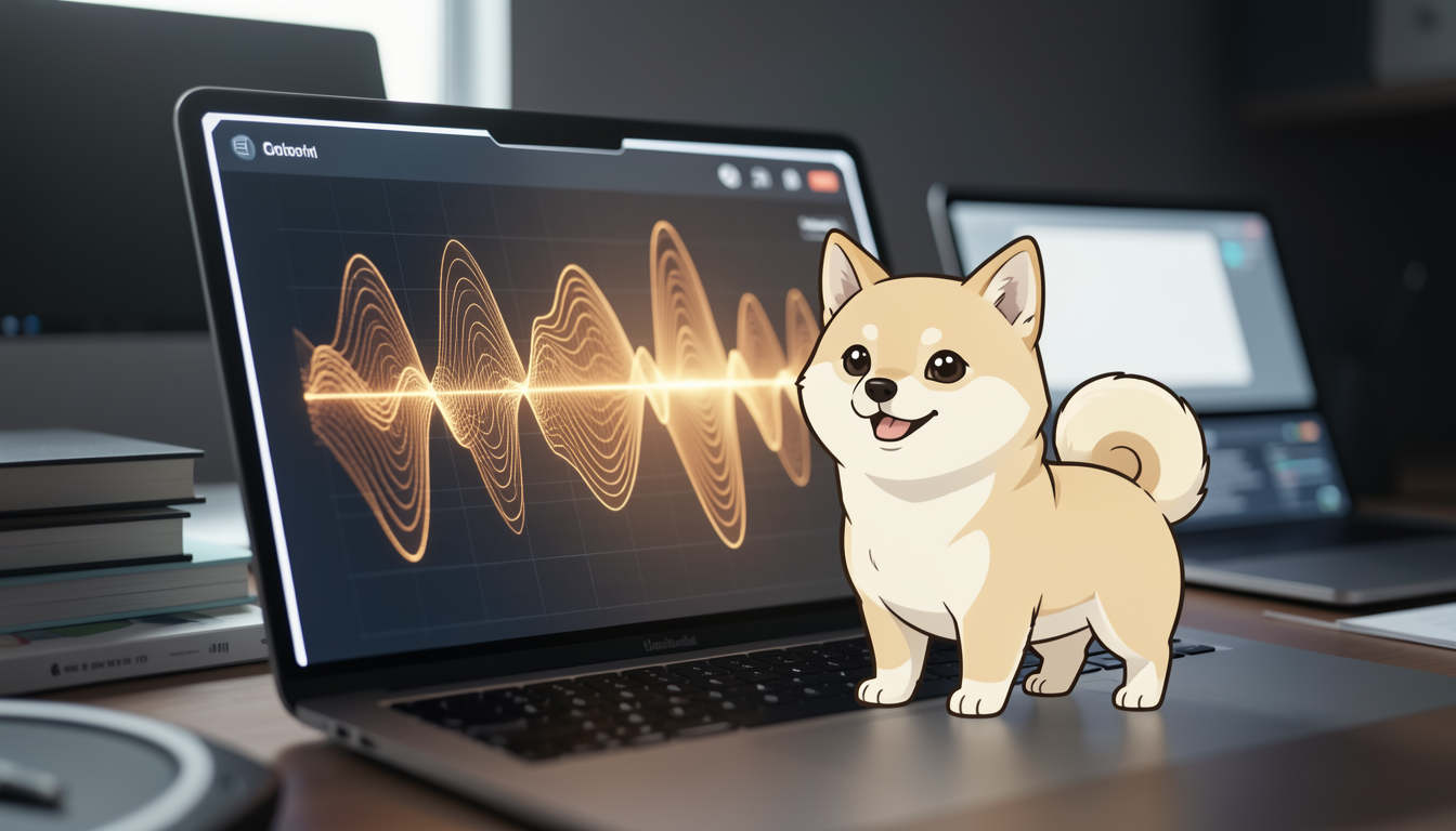 Siriの新しい音声カスタマイズをイメージした、波形が人間のような温かみを帯びる抽象的なグラフィック。