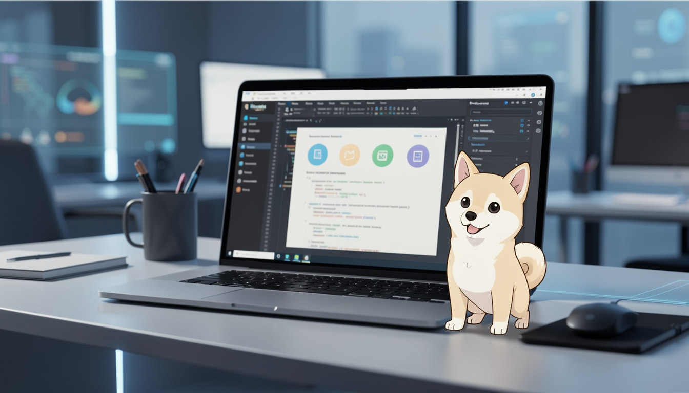 AIがOfficeソフトを制御している様子を表現した近未来的なワークスペースのイメージ
