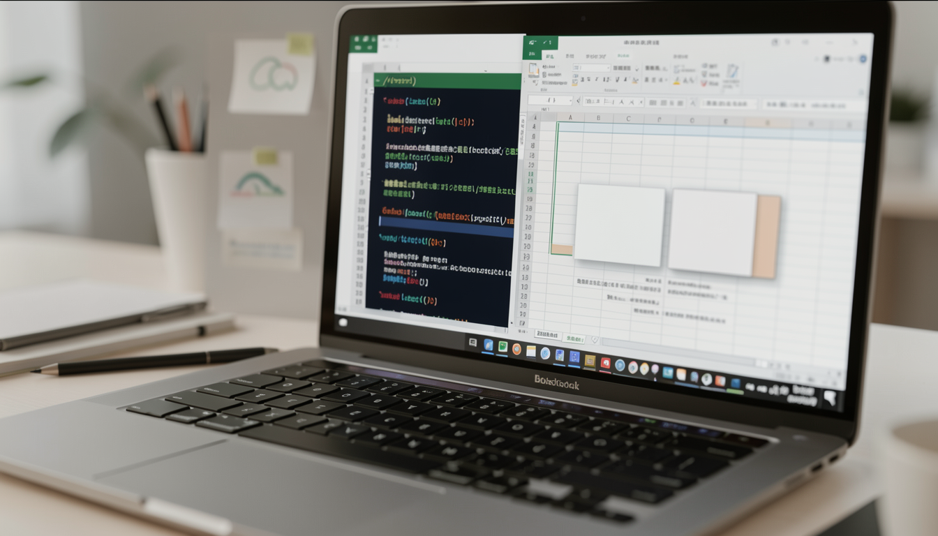 コマンドラインとExcelスプレッドシートが重なる画面のクローズアップ