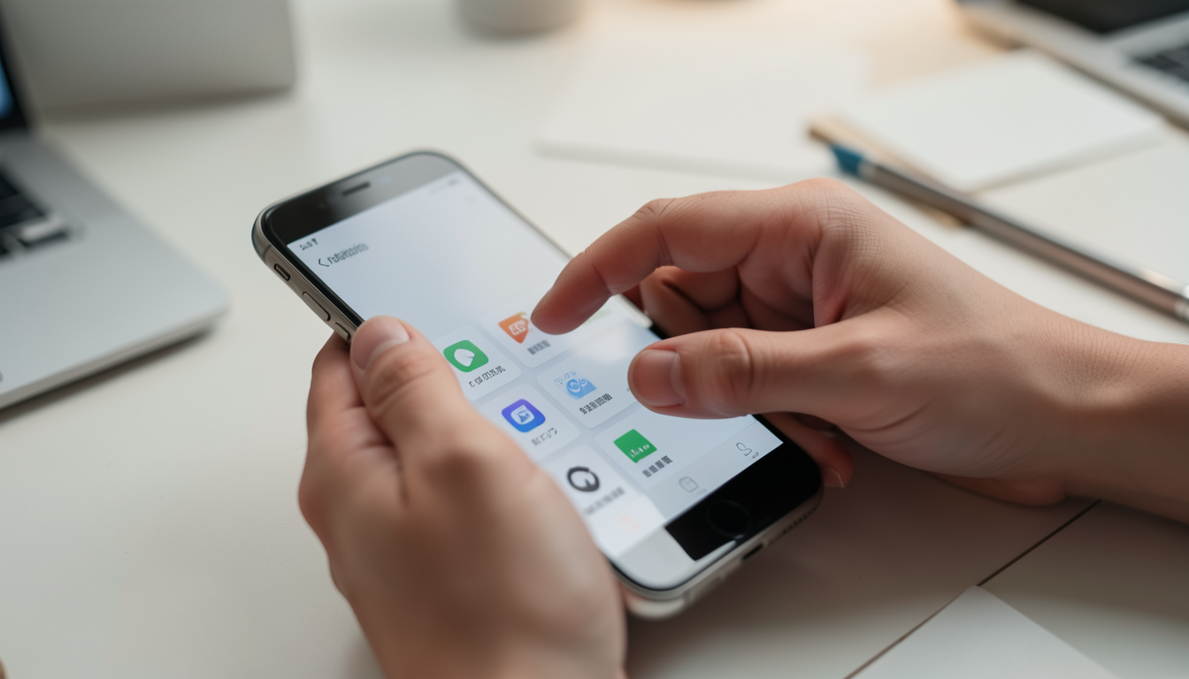 スマートフォンの中身を整理する様子を描いた清潔感のあるイメージ