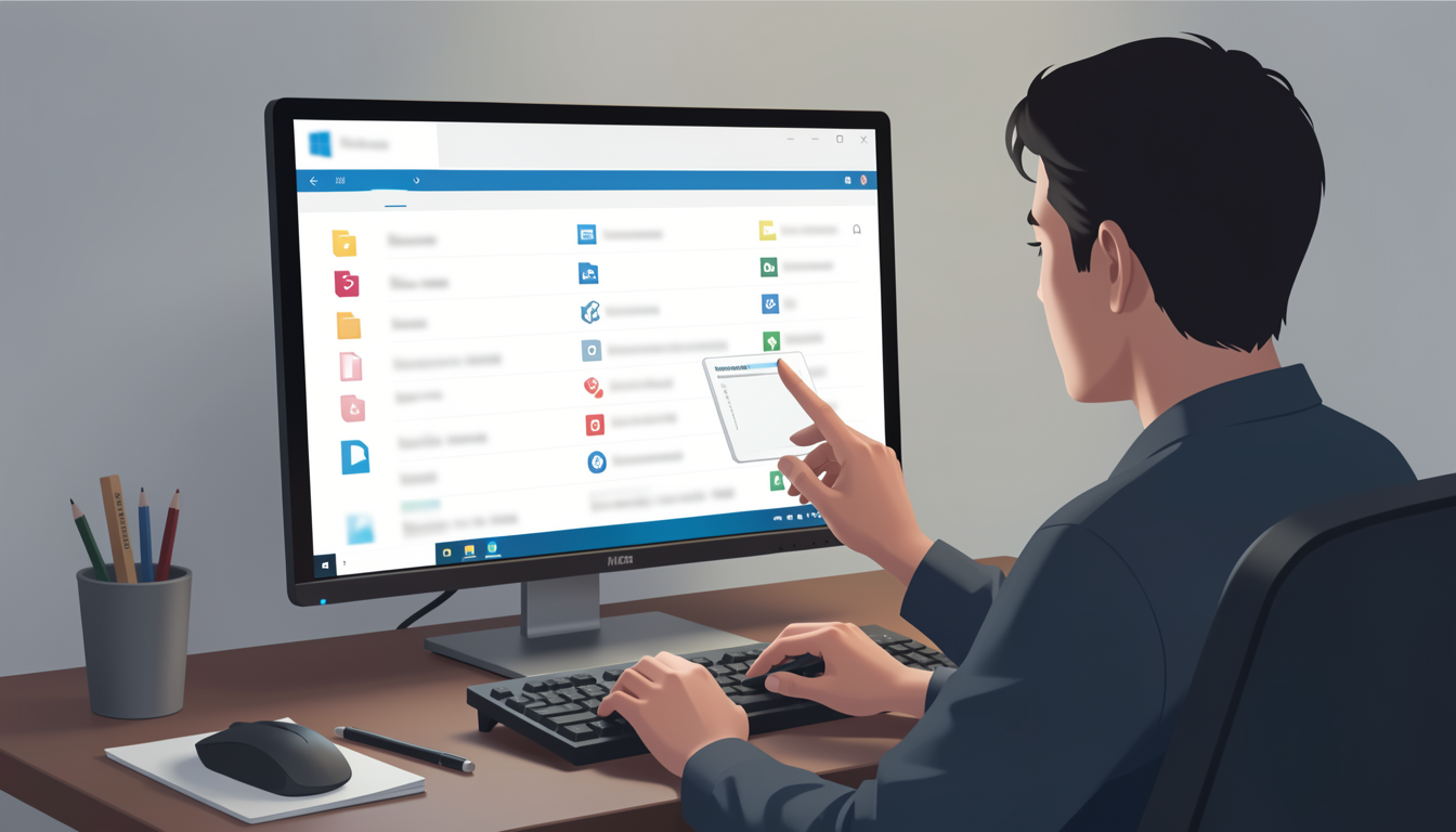 Windowsのインストール済みアプリ一覧を慎重に確認するユーザーのイメージ