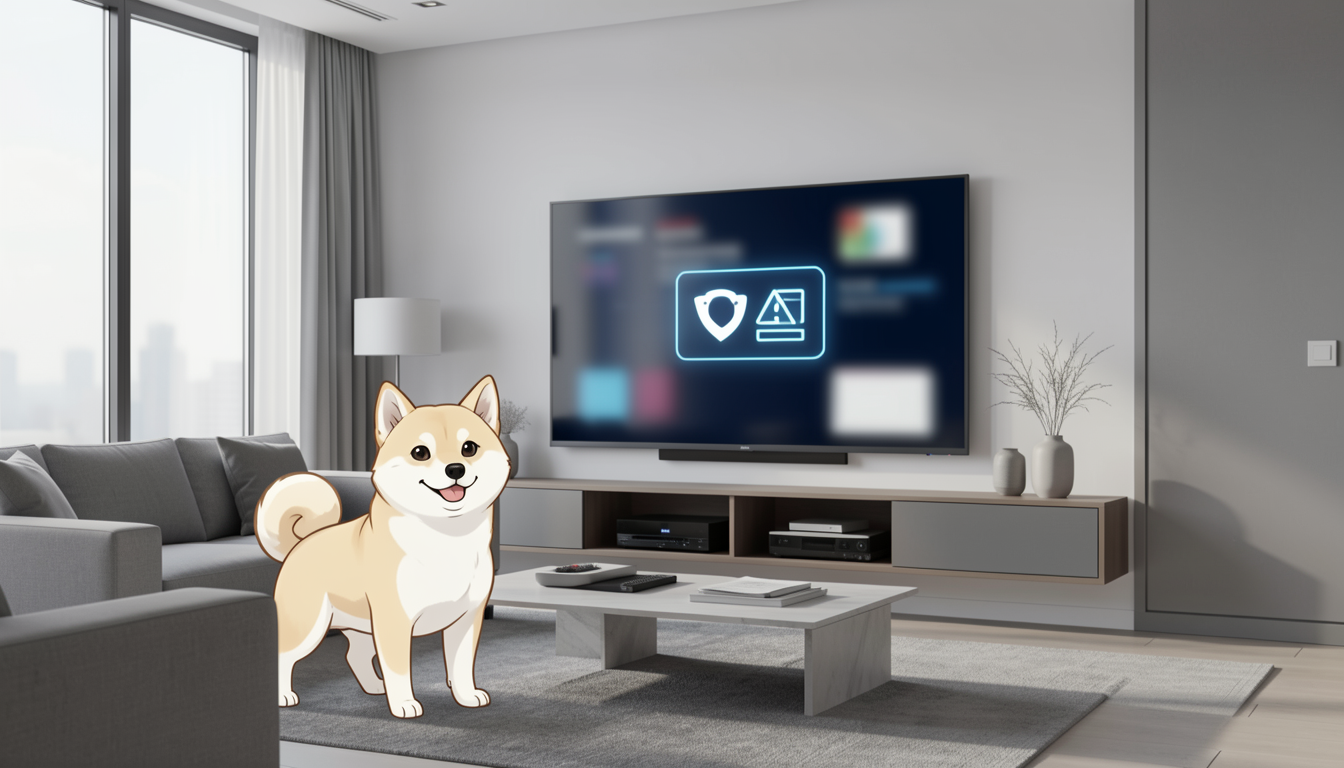 スマートテレビの画面にセキュリティアラートが表示されている様子