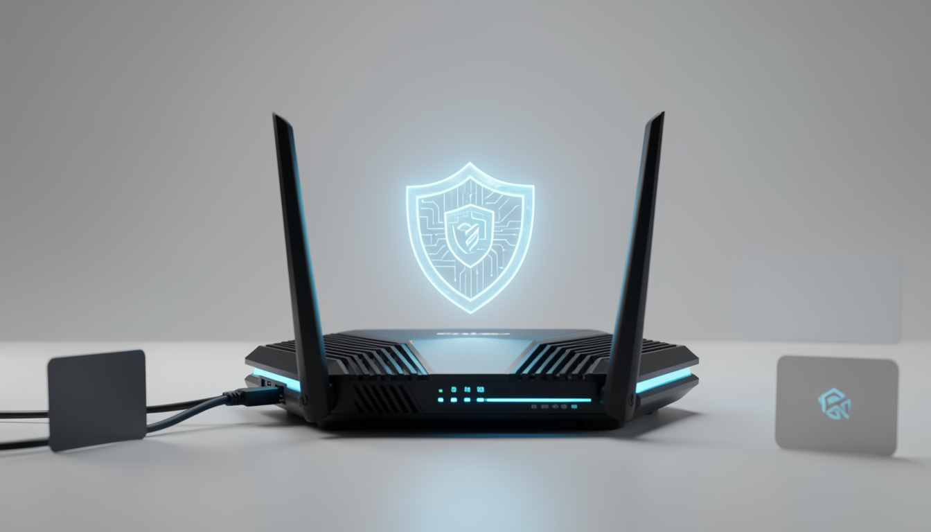 家庭用ルーターがセキュリティシールドで守られている概念図
