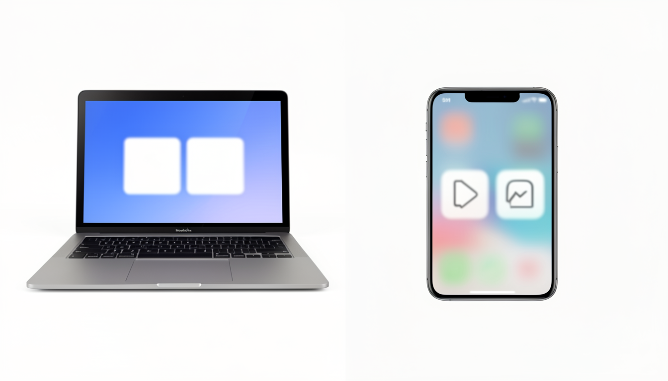 ノートPCと折りたたみスマホを比較するイメージイラスト