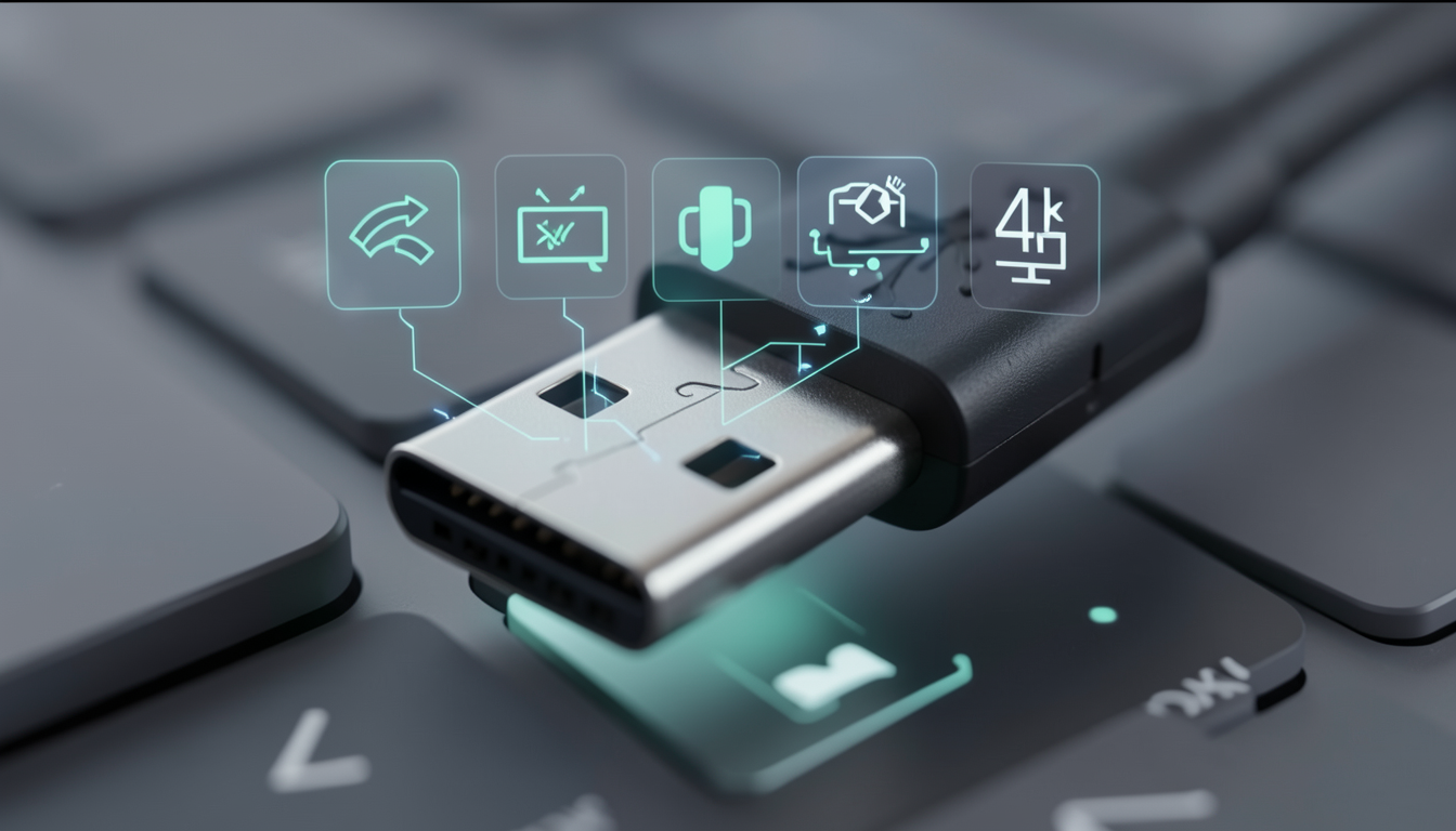 データ転送、急速充電、映像出力のアイコンが重なったUSB Type-Cコネクタ