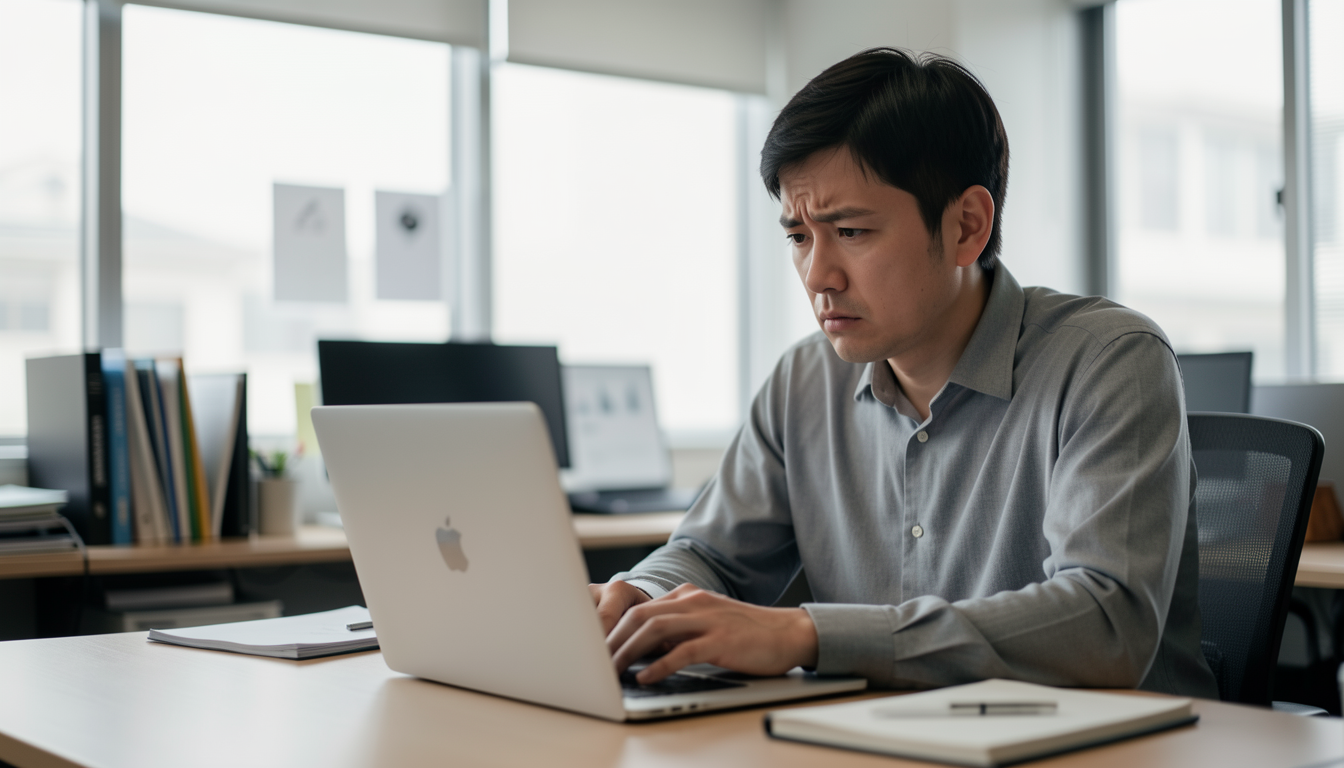 自分のMac内のファイル管理を真剣に確認するユーザーの様子