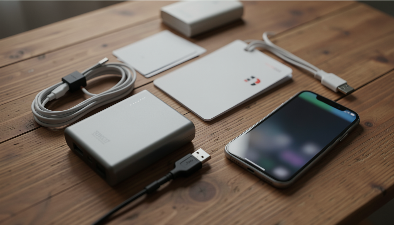 災害用のモバイルバッテリーと充電ケーブルのセット