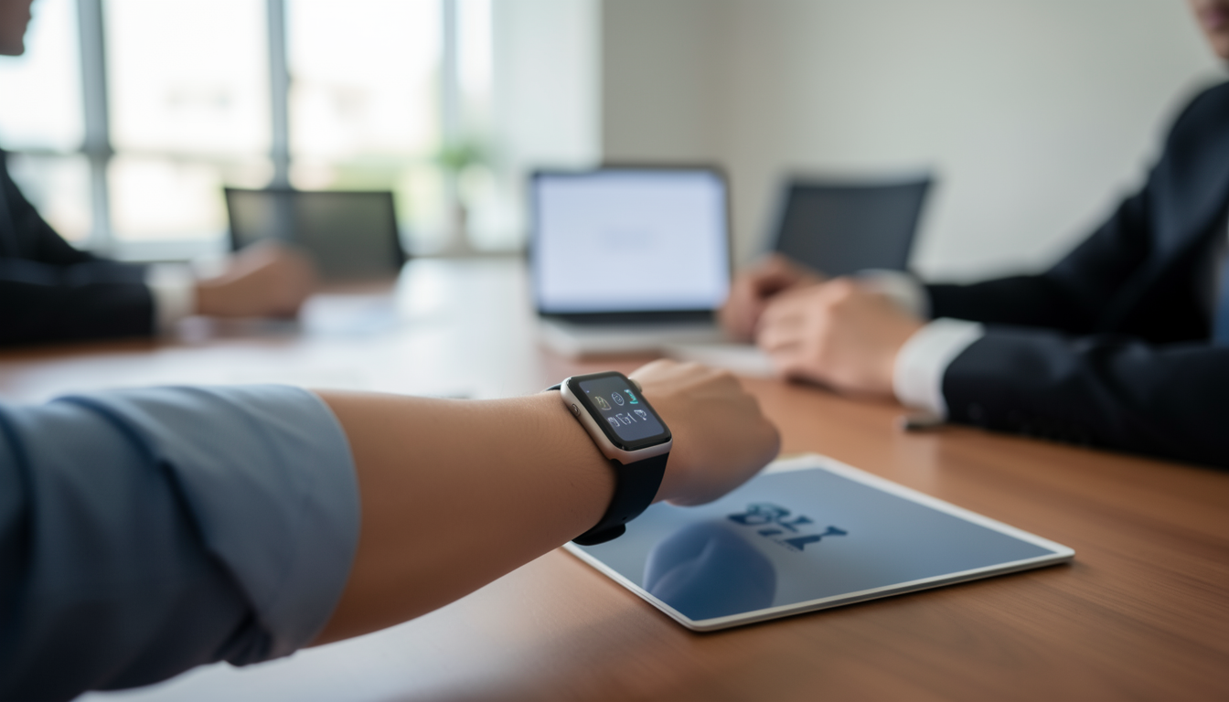 ビジネスミーティング中にApple Watchを身につけた手元