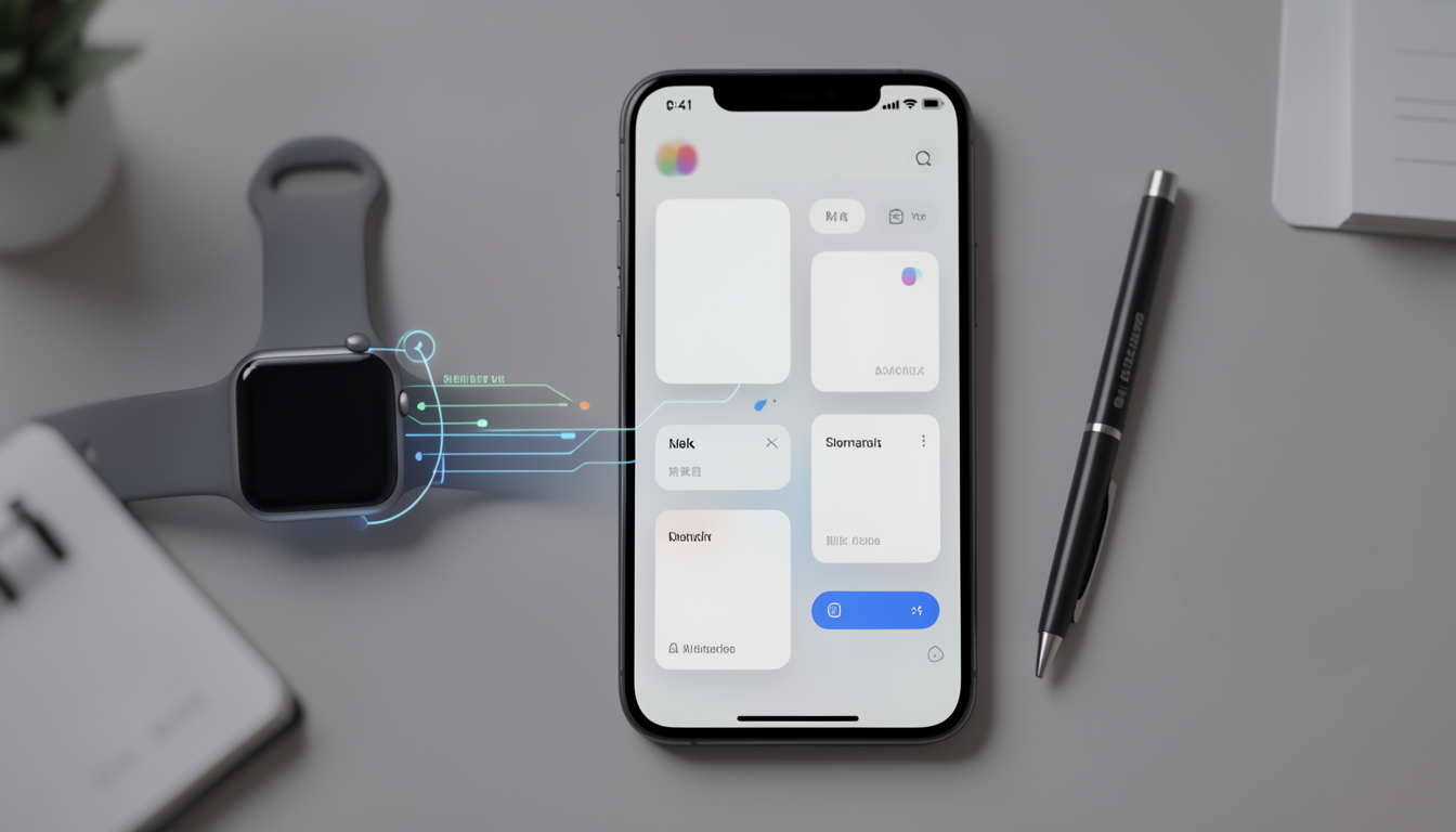 Apple WatchからスマホのAI議事録アプリへデータが連携される概念図