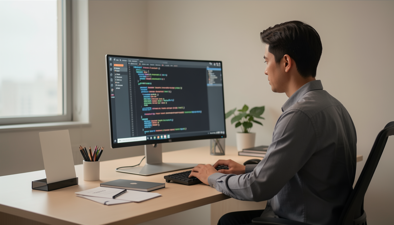 デスクで作業をする開発者のイメージ