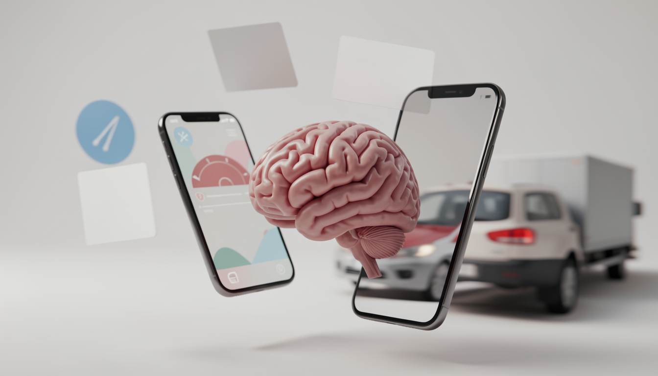 脳がスマホの視覚情報と乗り物の揺れを統合しようとしているイメージ図