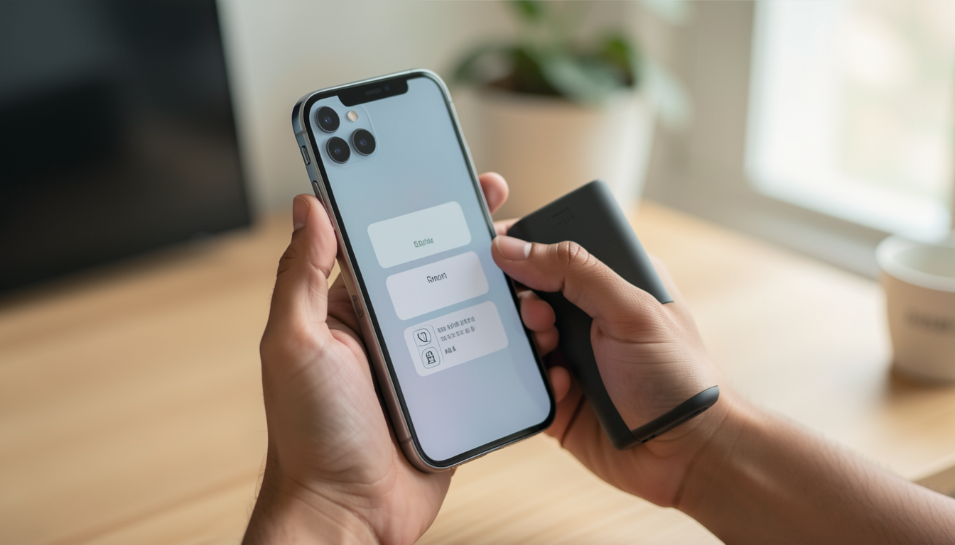 iPhone Airを使いながらモバイルバッテリーを持つ様子