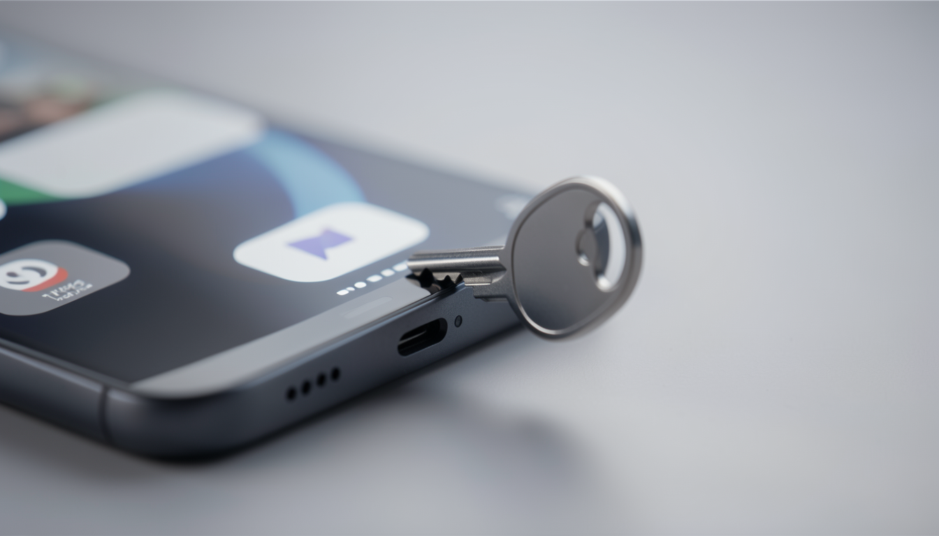 スマホの充電ポートに物理キーを差し込む様子