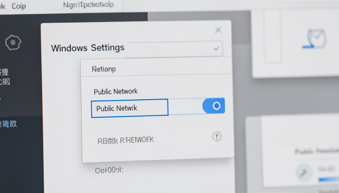 Windowsのネットワーク設定画面でパブリックネットワーク設定を確認している様子