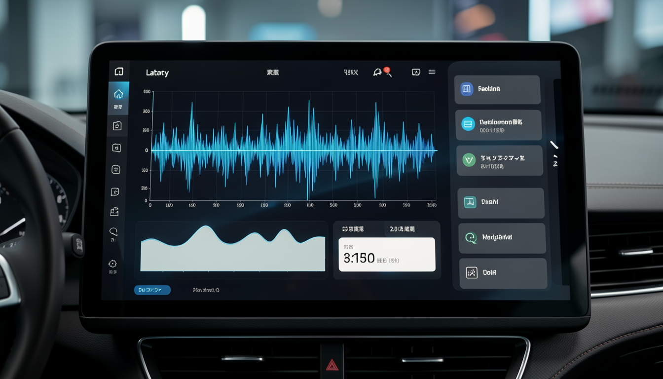 音声の波形データと遅延の減少を示すデジタルダッシュボード
