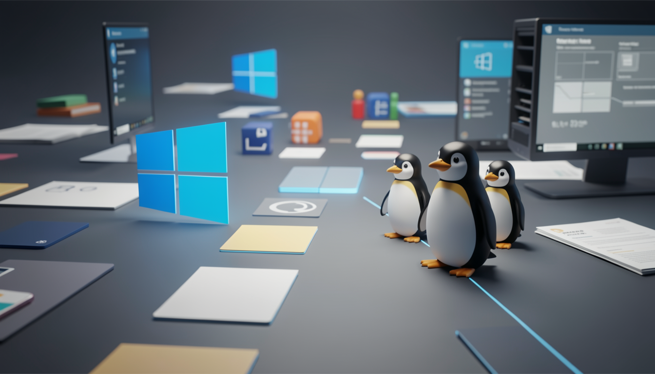 WindowsからLinuxへの移行をイメージした抽象的なデジタルアート