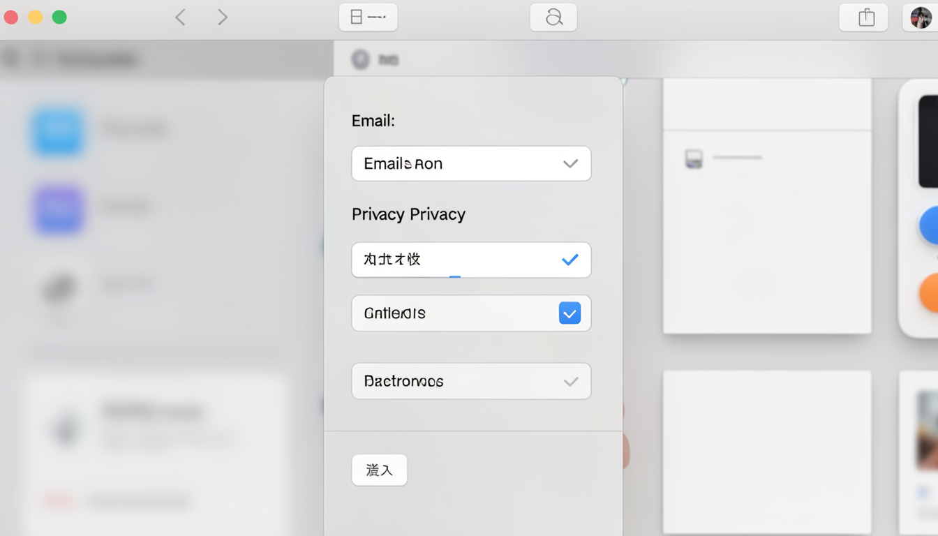 macOSのメールプライバシー設定画面をイメージしたクリーンなUIデザイン
