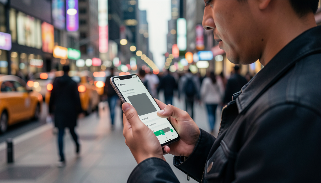 街中でAndroidスマートフォンを使用して探し物をする様子