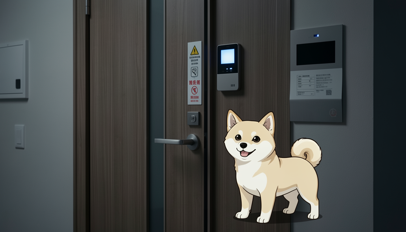 マンションの玄関ドアに設置されたインターホンと防犯カメラのイメージ