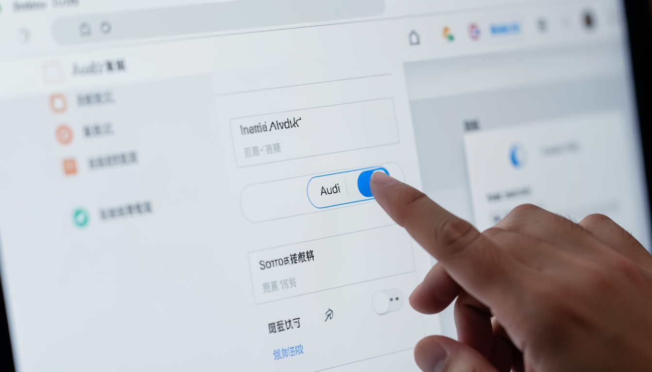 ブラウザの設定画面でオーディオ設定の切り替えスイッチをクリックする様子