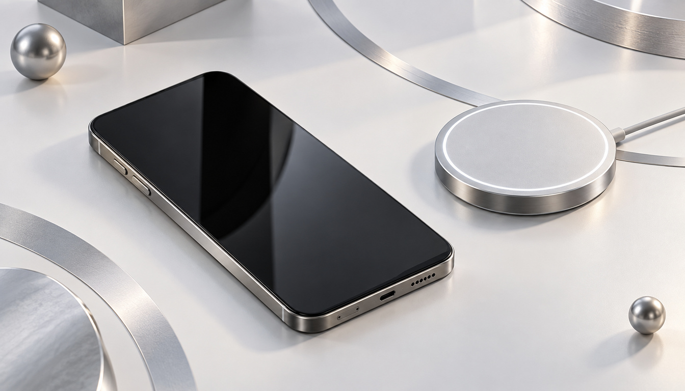 薄型スマートフォンのフレームとワイヤレス充電のイメージ