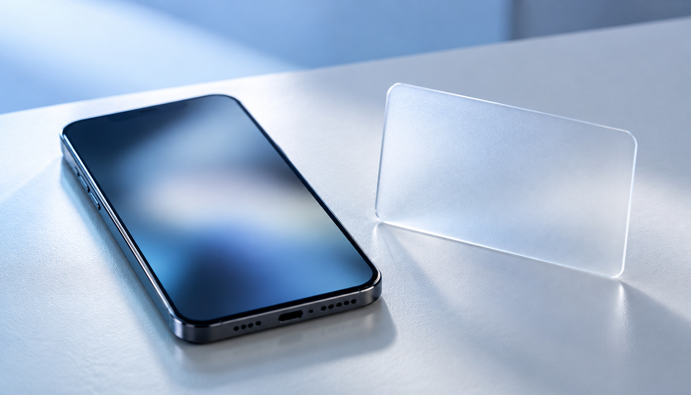 スマートフォンとカード型のシルエットが並ぶテックイメージ
